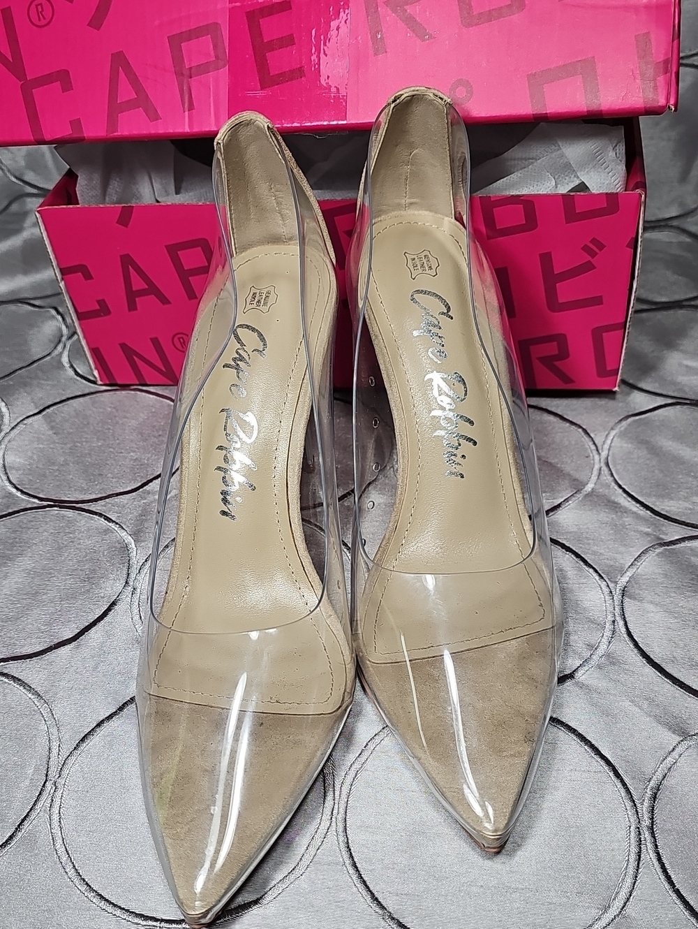 Pointed Toe Clear Heels Transparent Upper, 3.75 in Lucite Heel Leather Sole SS3